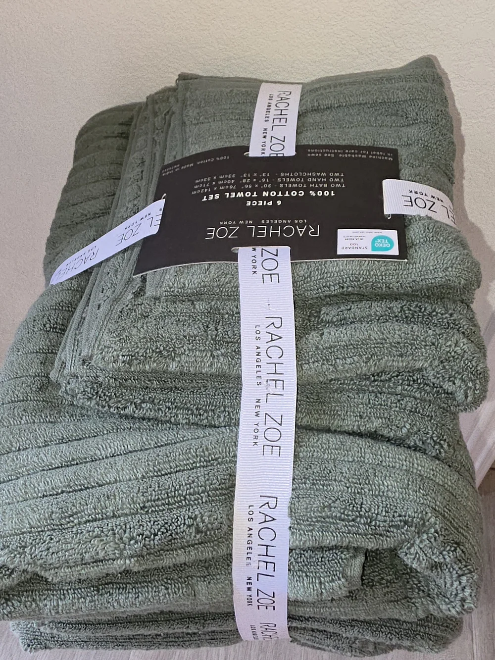 Rachel Zoe, 6 Pcs Cotton Towel Set - Sage Green